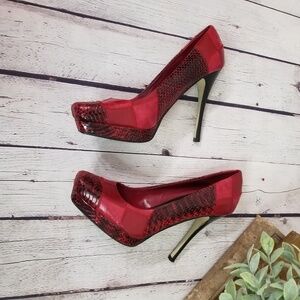Bakers Red Erykah patchwork snakeskin heels size 9